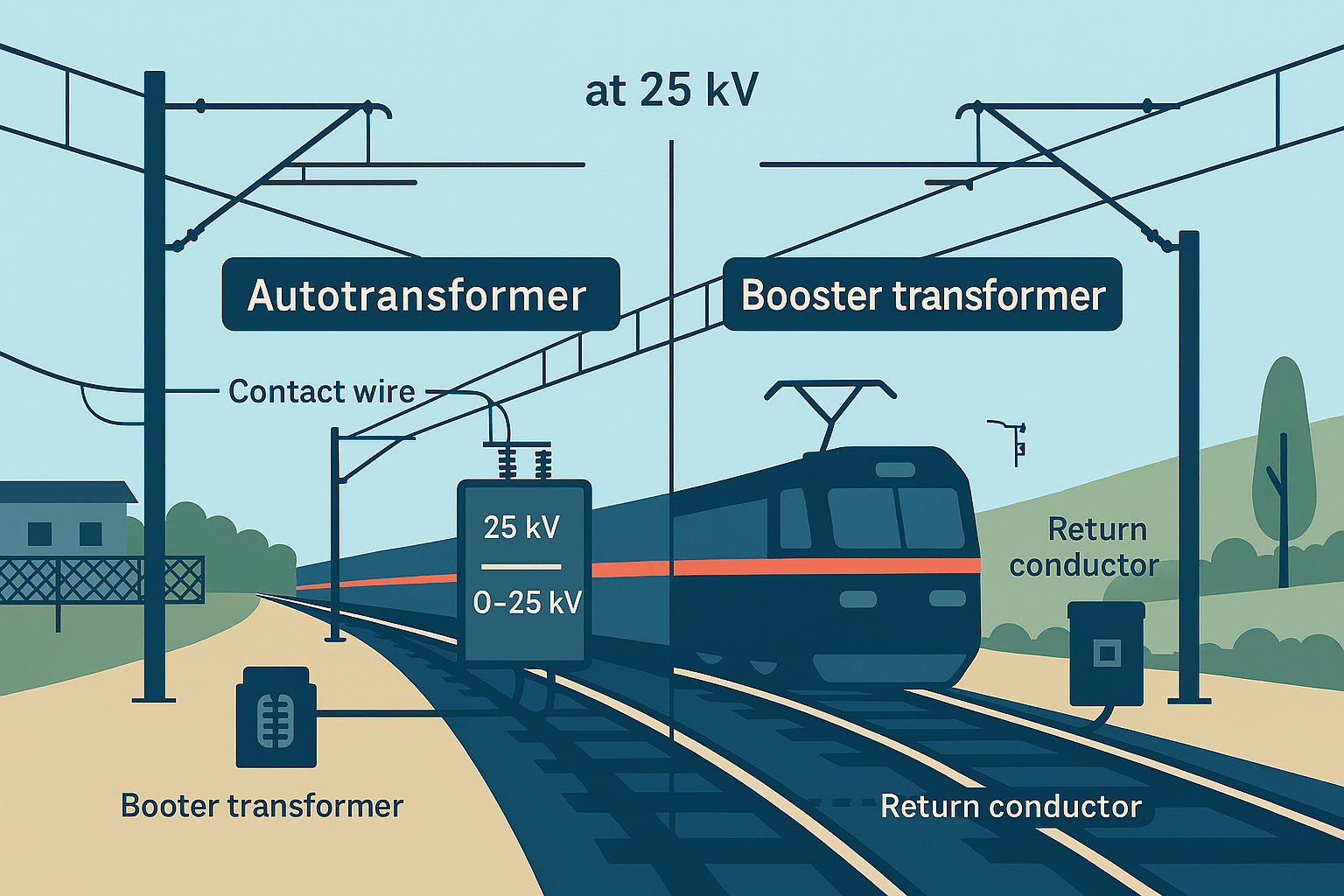 Autotransformer vs Booster Transformer at 25 kV: Choosing, Sizing & Avoiding EMC Pitfalls TNR-RL-ELE-I-124-2025-EN